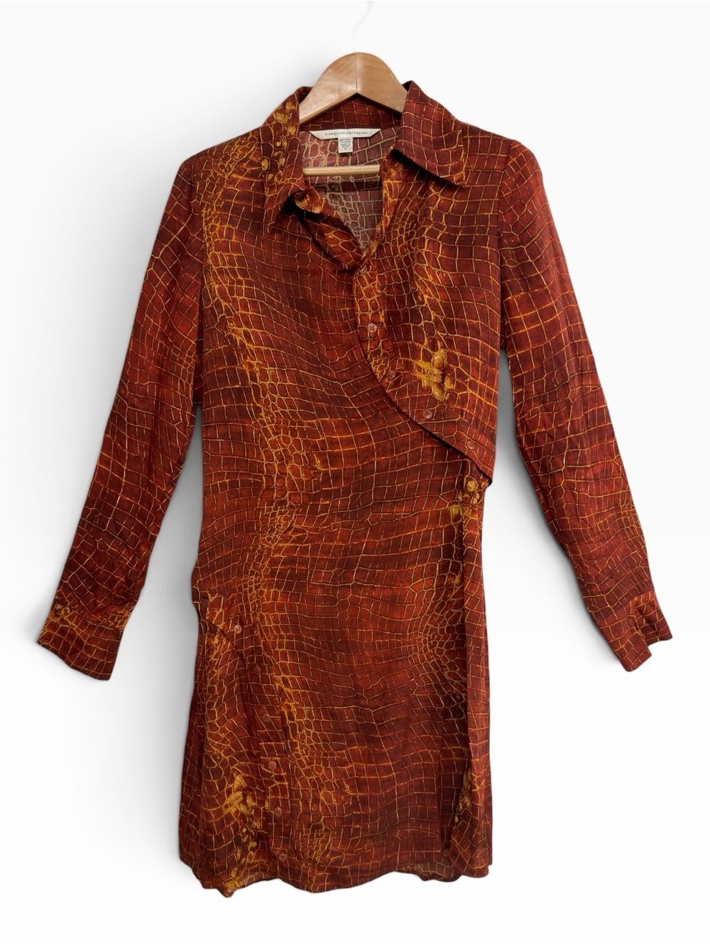 Diane von Furstenberg Money Penny Silk Crocodile Print Shirt Dress Size US 8 DVF